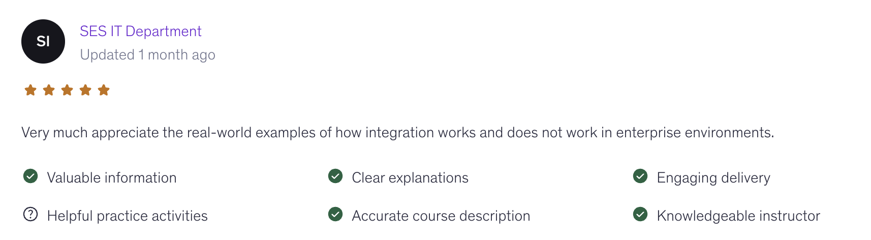 Additional student reviews for Mastering Integration Development course